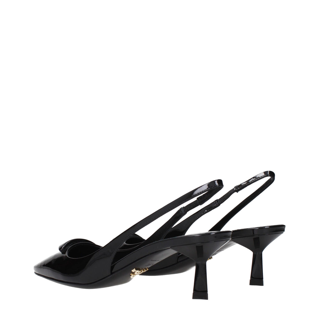 Prada Black Leather Mid Heel Pumps