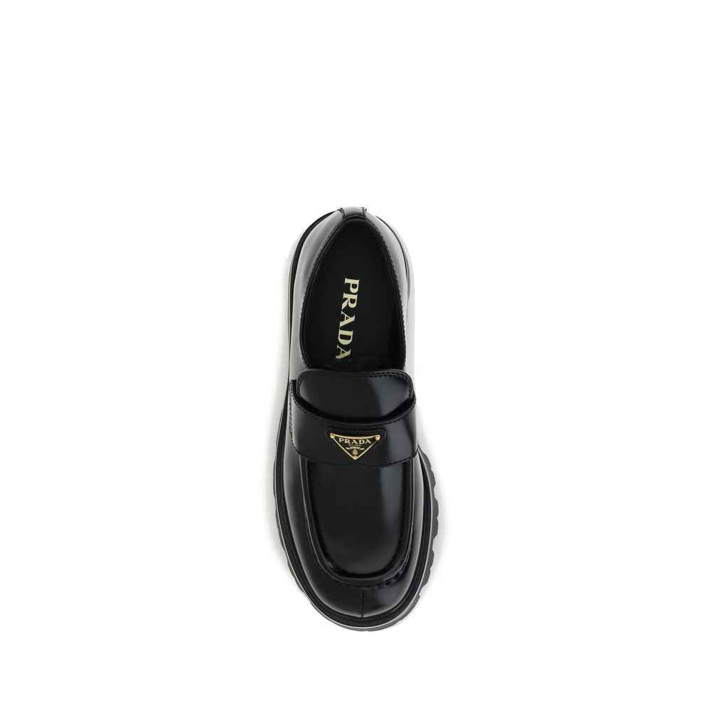 Prada Black Calf Leather Bos Taurus Platform Loafers