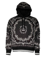 Dolce & Gabbana Black Bandana Print Crown Logo Cotton Hoodie Sweater