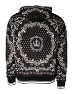 Dolce & Gabbana Black Bandana Print Crown Logo Cotton Hoodie Sweater