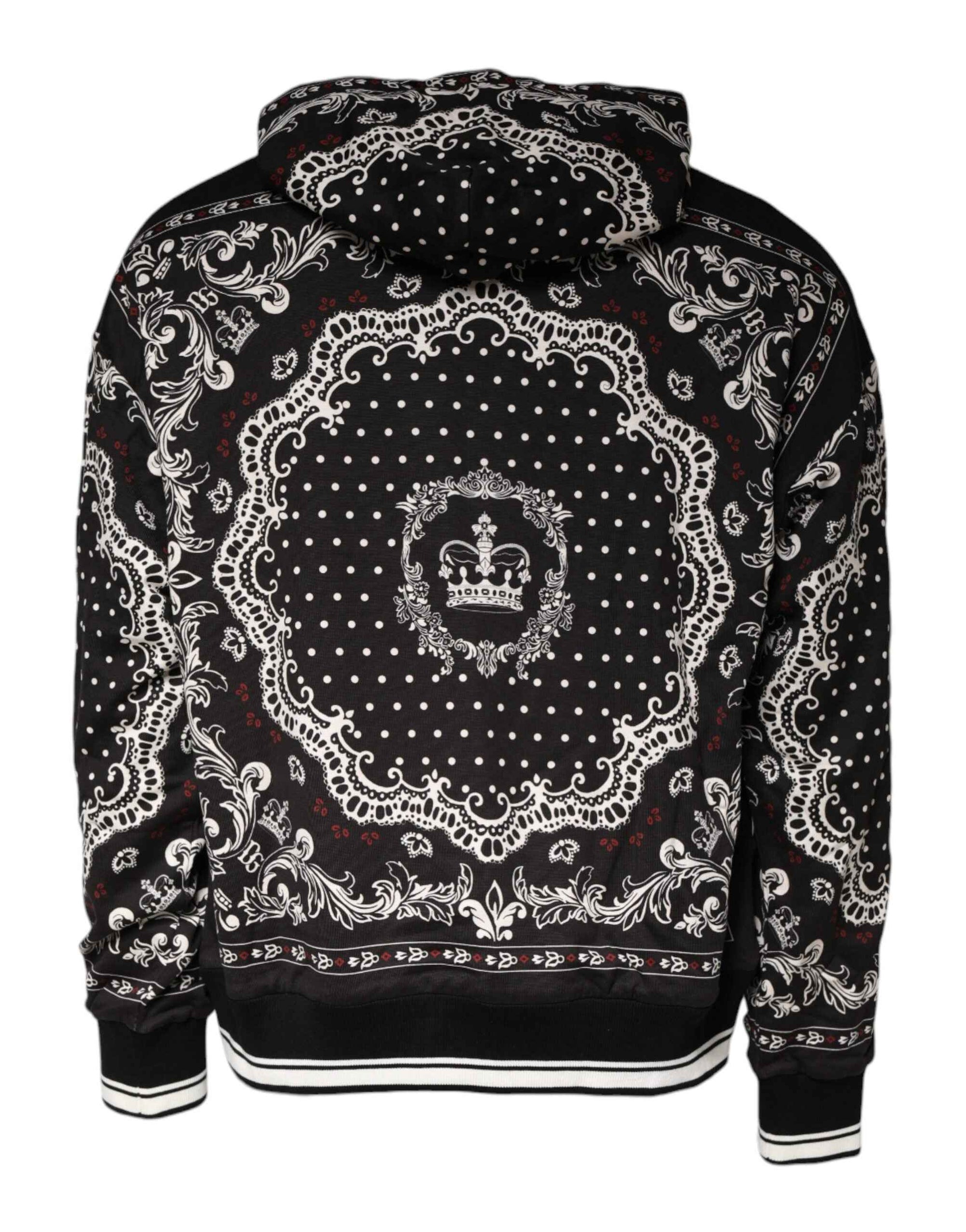 Dolce & Gabbana Black Bandana Print Crown Logo Cotton Hoodie Sweater