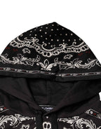 Dolce & Gabbana Black Bandana Print Crown Logo Cotton Hoodie Sweater