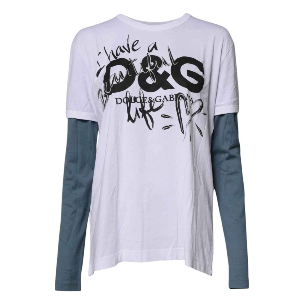 Dolce & Gabbana White Graphic Print Cotton Crew Neck T-shirt