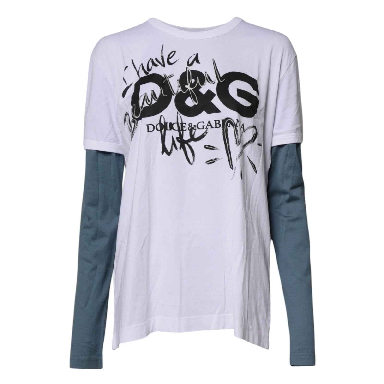 Dolce & Gabbana White Graphic Print Cotton Crew Neck T-shirt