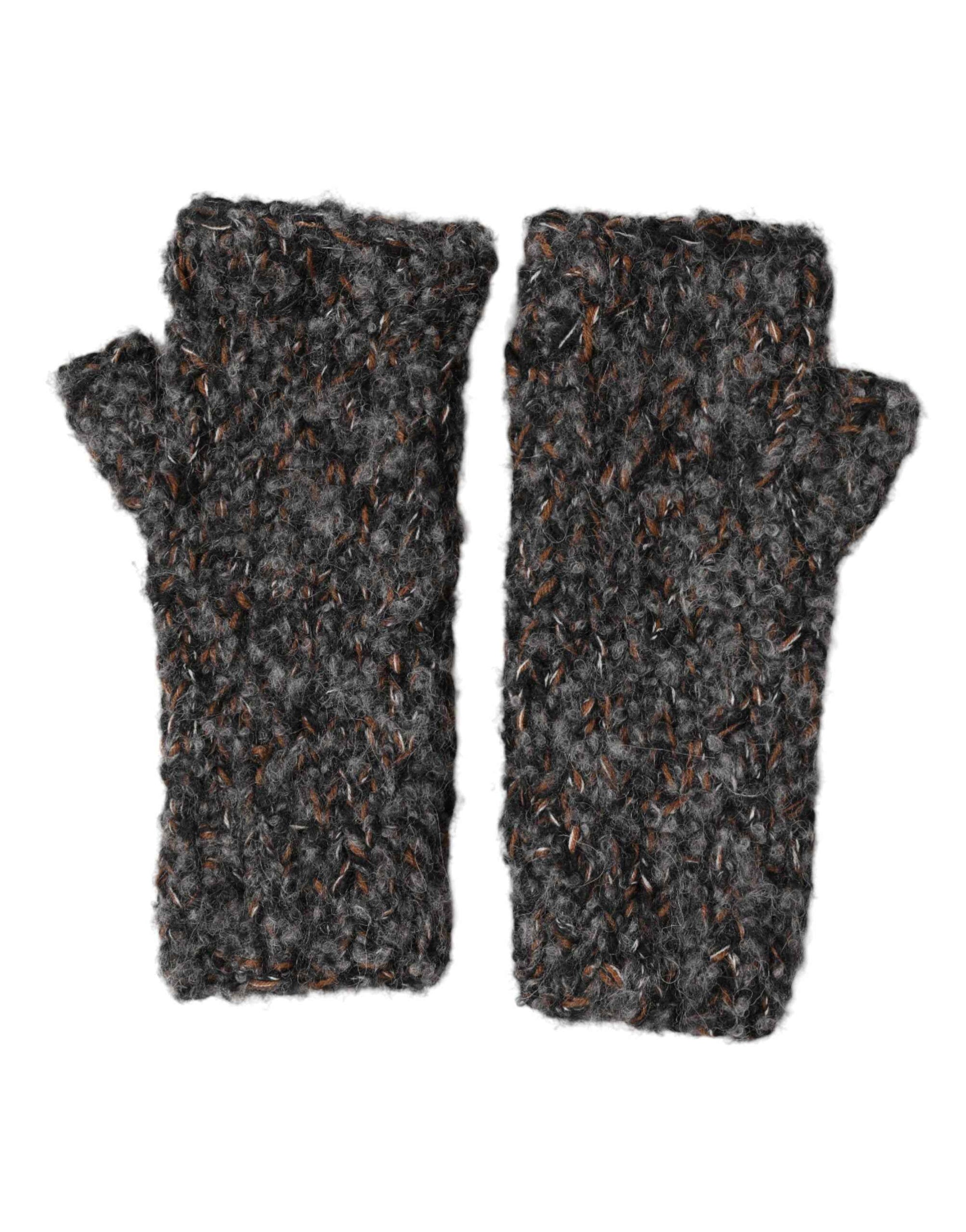 Dolce & Gabbana Gray Virgin Wool Knitted Fingerless Men Gloves