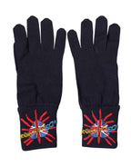Dolce & Gabbana Blue Wool Knit #DGLovesLondon Embroidered Mitten Gloves