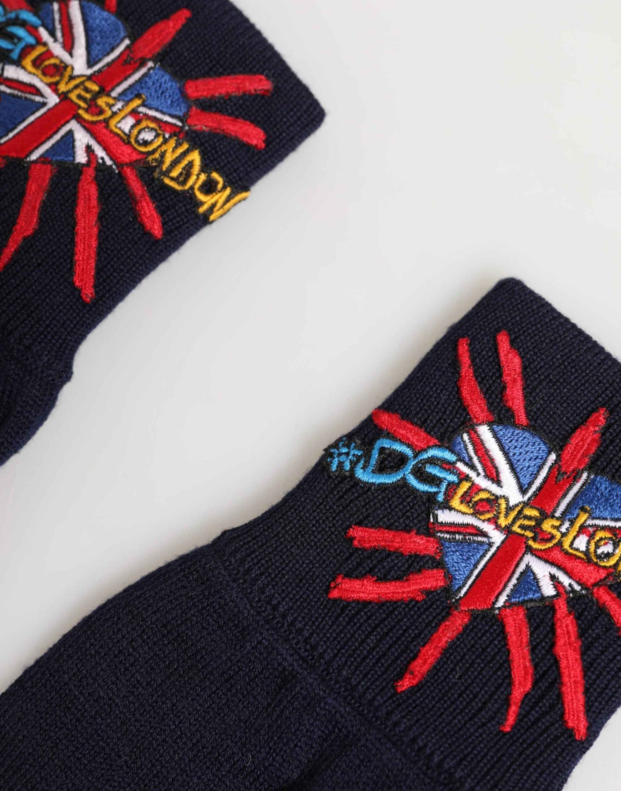 Dolce & Gabbana Blue Wool Knit #DGLovesLondon Embroidered Mitten Gloves