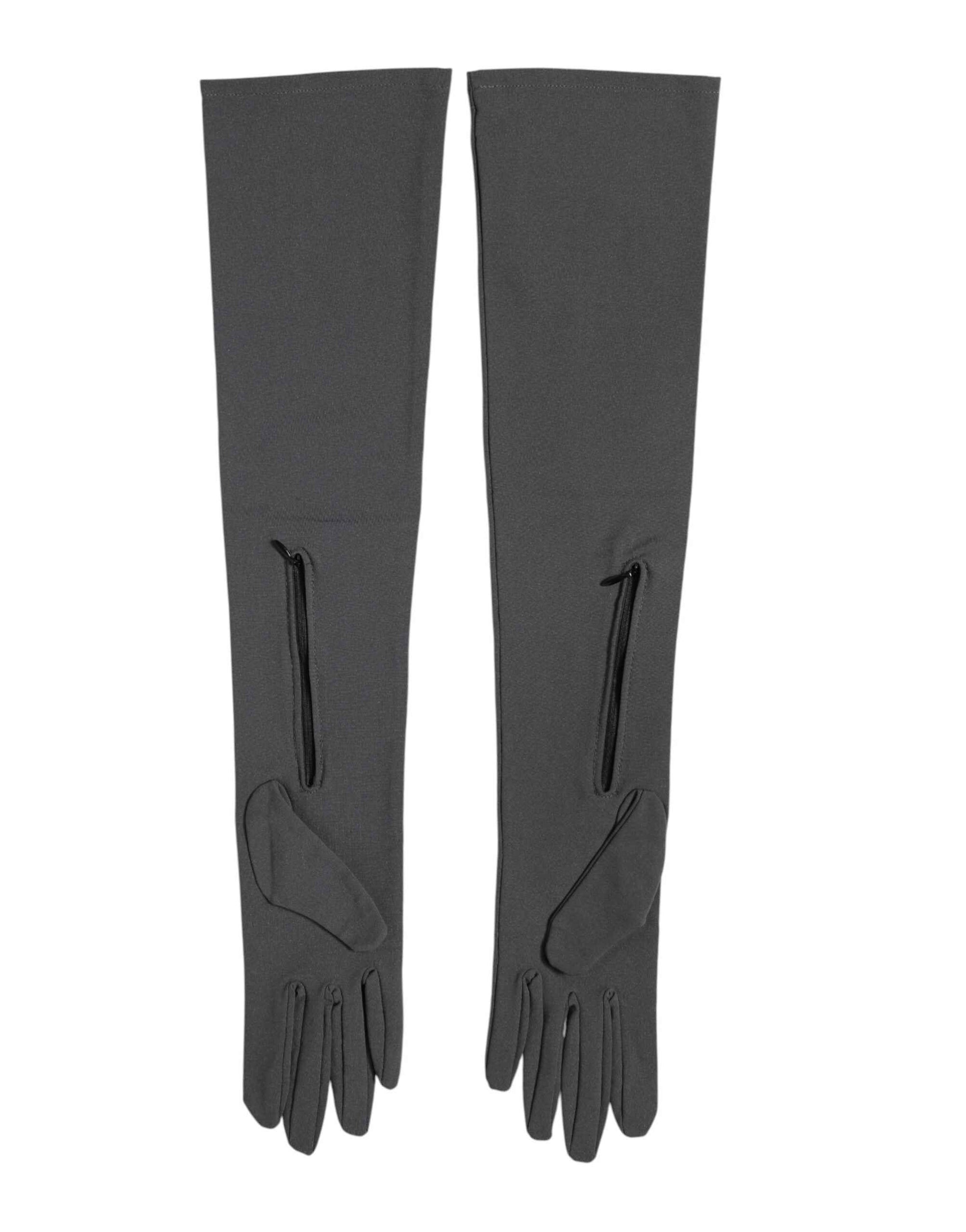 Dolce & Gabbana Dark Gray Viscose Elbow Length Mitten Men Gloves