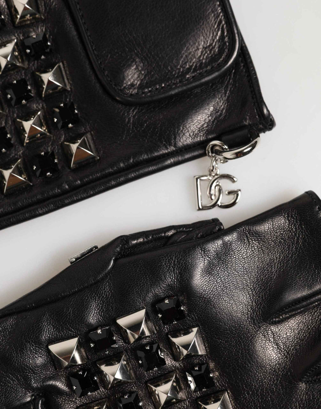 Dolce & Gabbana Black Leather Studded Fingerless Hand Mitten Men Gloves