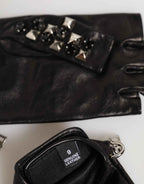 Dolce & Gabbana Black Leather Studded Fingerless Hand Mitten Men Gloves