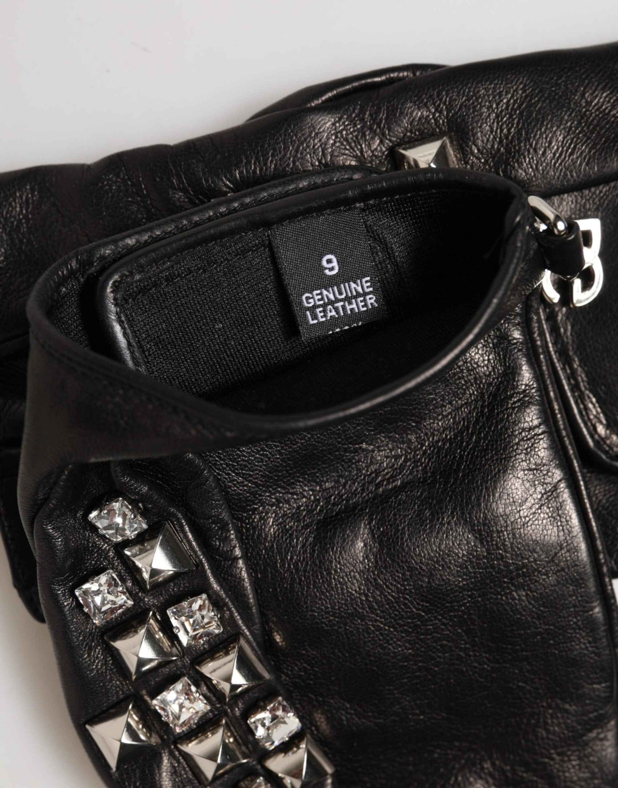 Dolce & Gabbana Black Leather Studded Fingerless Hand Mitten Men Gloves