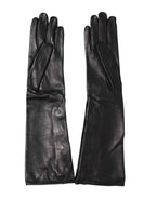 Dolce & Gabbana Black Leather Embellished Long Mitten Gloves
