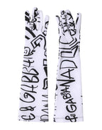 Dolce & Gabbana Black White DG Logo Elbow Length Mitten  Gloves
