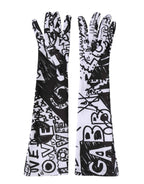 Dolce & Gabbana Gloves Black White DG Logo Elbow Length Mitten