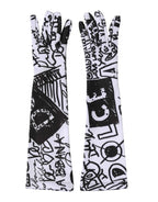 Dolce & Gabbana Gloves Black White DG Logo Elbow Length Mitten