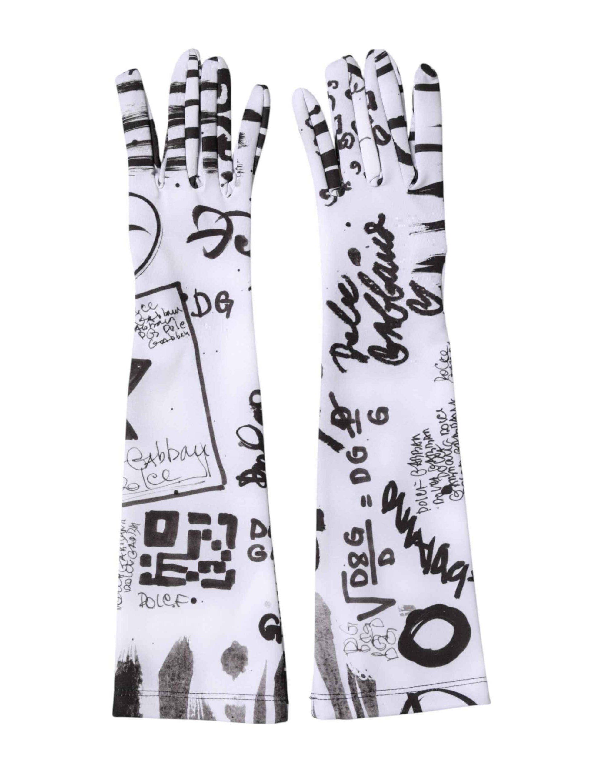 Dolce & Gabbana Black White DG Logo Elbow Length Mitten Gloves