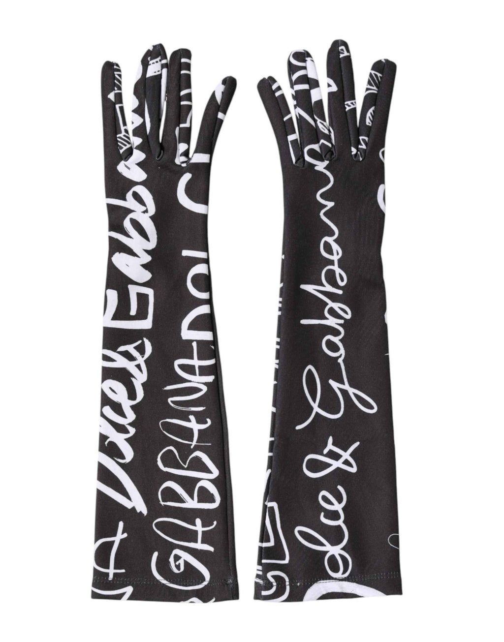 Dolce & Gabbana Black White DG Logo Elbow Length Mitten Gloves