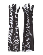 Dolce & Gabbana Black White DG Logo Elbow Length Mitten Gloves