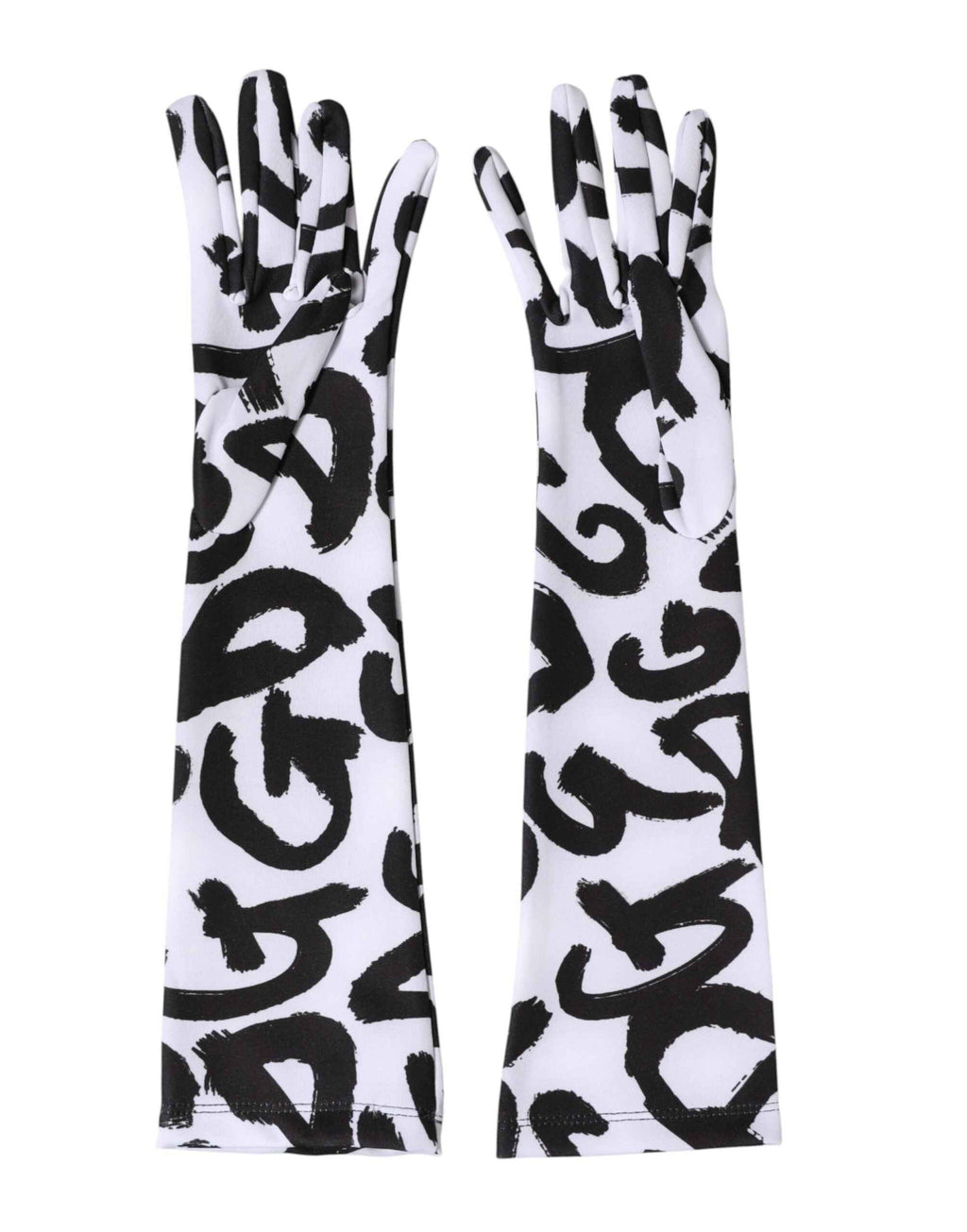 Dolce & Gabbana Black White DG Logo Elbow Length Mitten Gloves