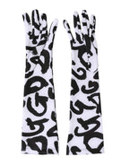 Dolce & Gabbana Black White DG Logo Elbow Length Mitten Gloves