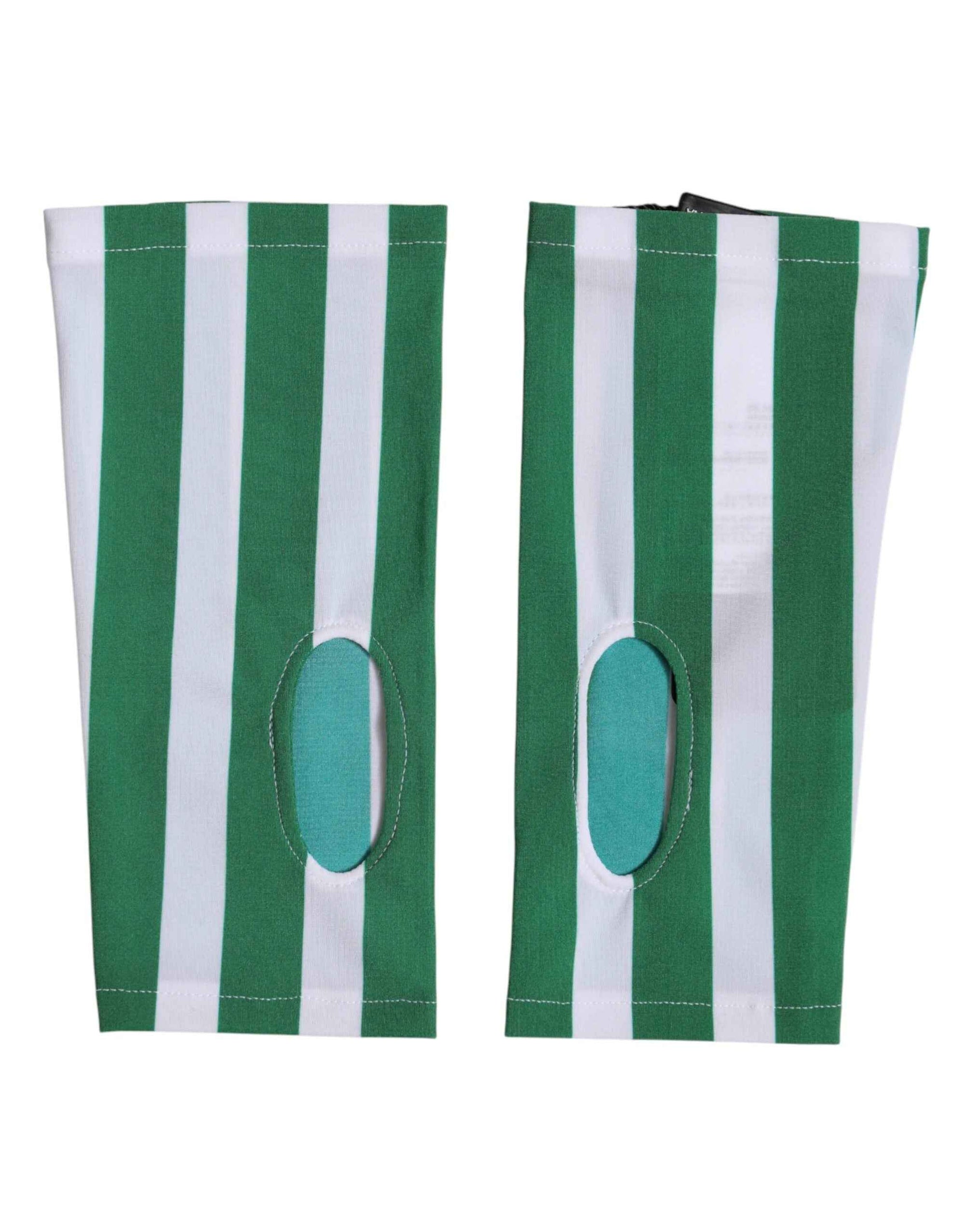 Dolce & Gabbana Green White Nylon Fingerless Wrist Length Gloves