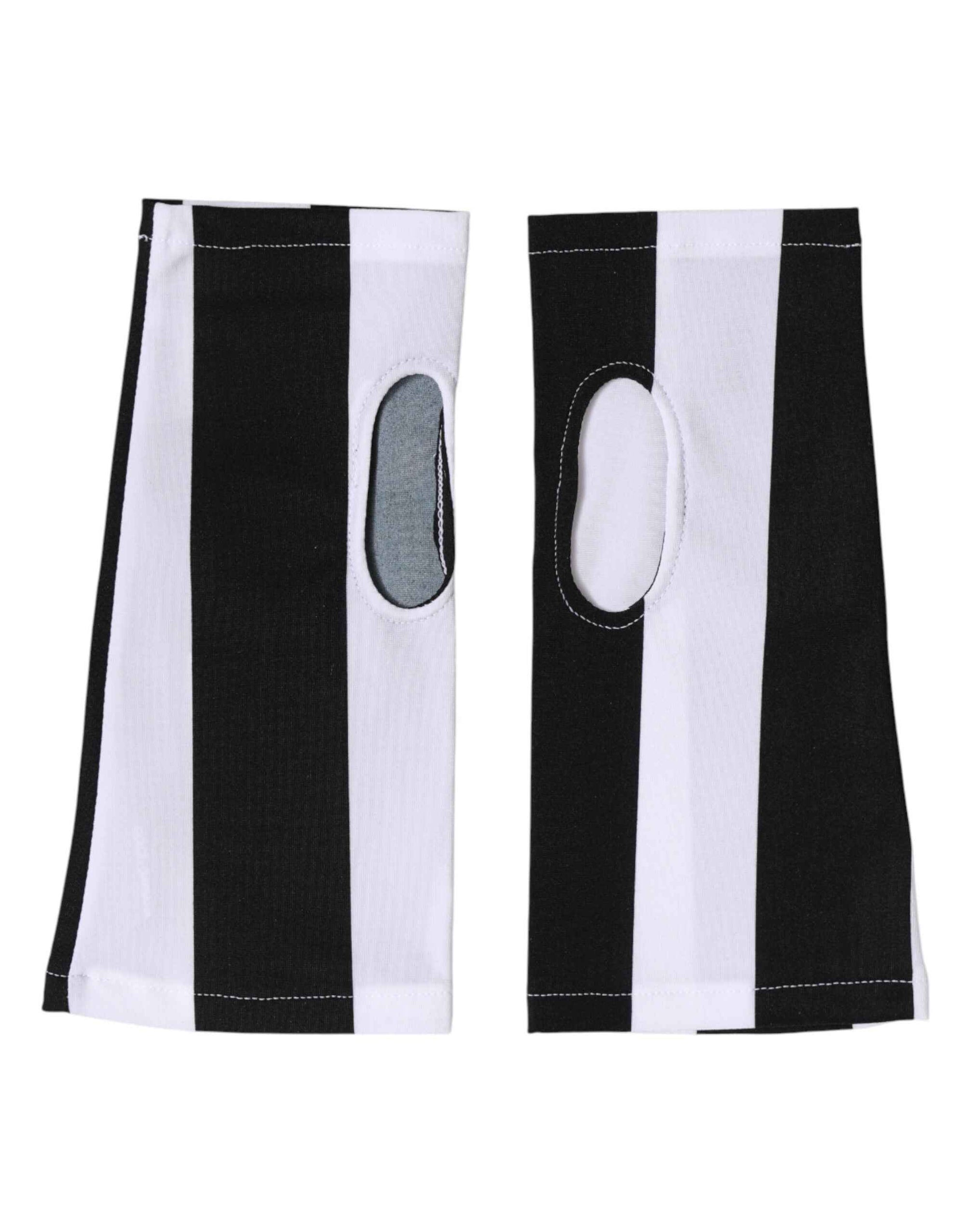 Dolce & Gabbana Black White Nylon Fingerless Wrist Length Gloves