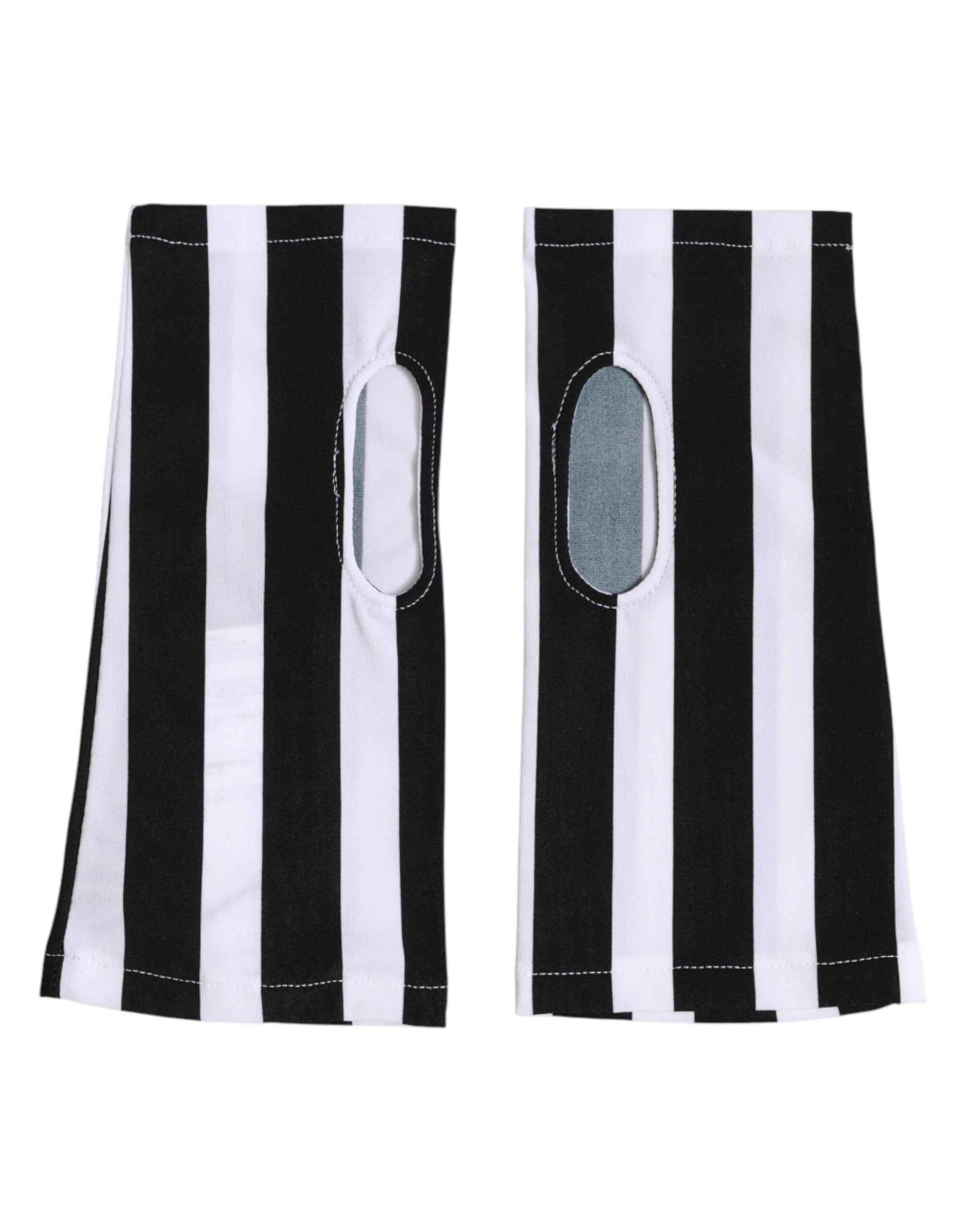 Dolce & Gabbana Black White Nylon Fingerless Wrist Length Gloves
