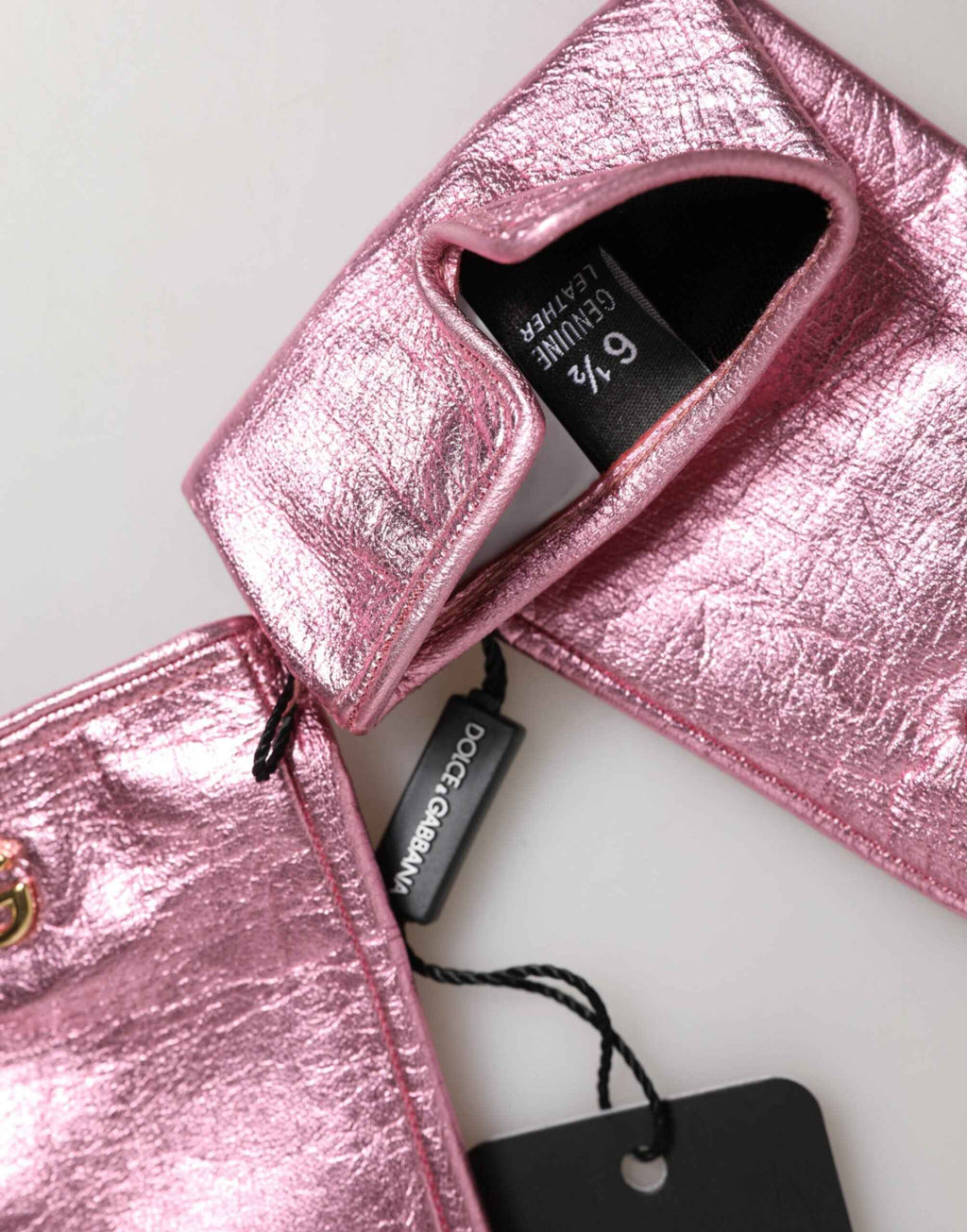 Dolce & Gabbana Pink Leather DG Logo Wrist Length Mitten Gloves