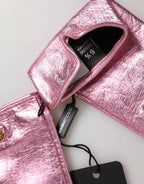 Dolce & Gabbana Pink Leather DG Logo Wrist Length Mitten Gloves