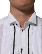 Dolce & Gabbana White Cotton Collared Long Sleeve GOLD Dress  Shirt