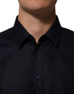 Dolce & Gabbana Blue Cotton Collared Long Sleeve GOLD Men Dress Shirt