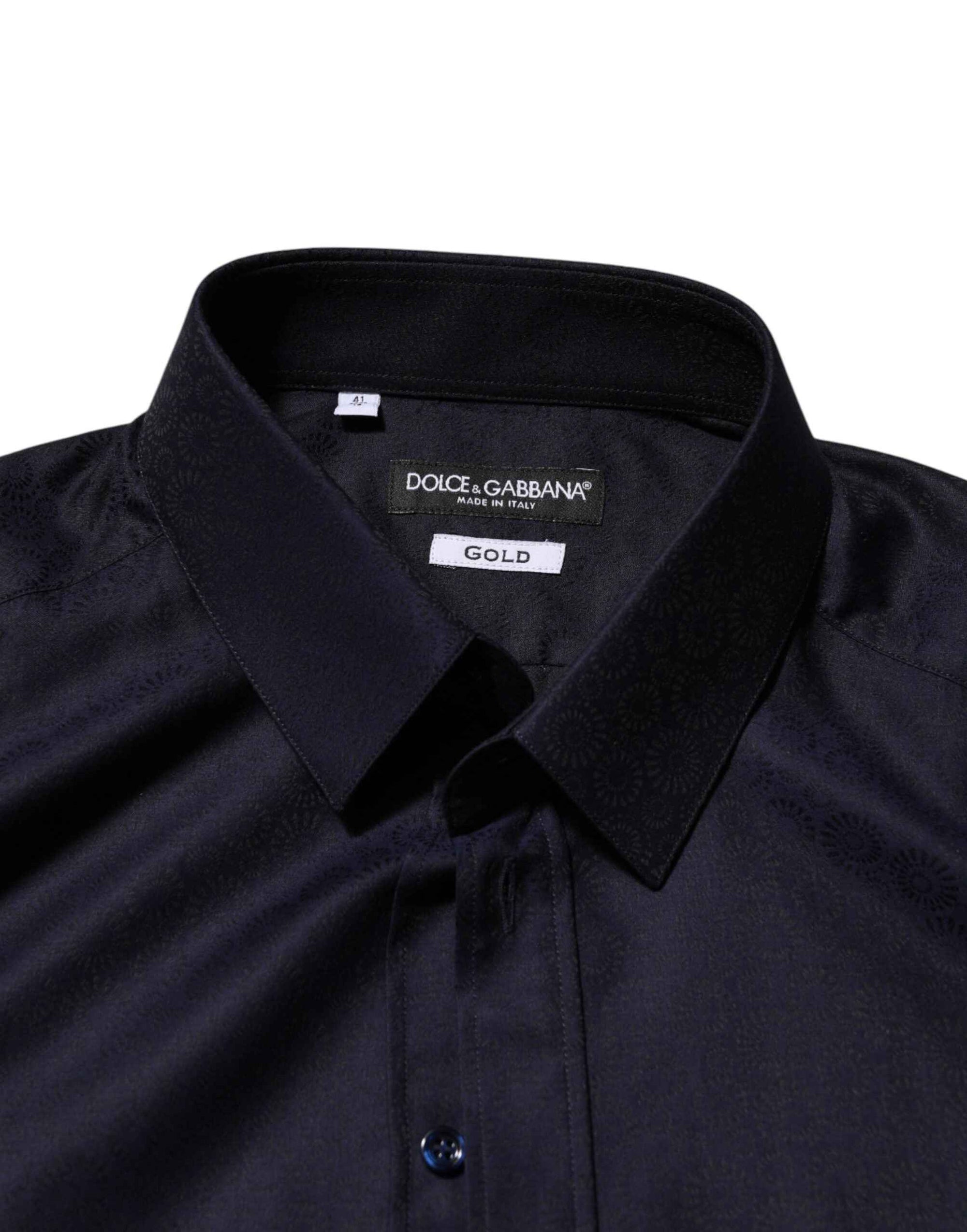 Dolce & Gabbana Blue Cotton Collared Long Sleeve GOLD Men Dress Shirt
