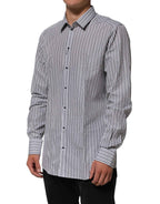 Dolce & Gabbana Black White Stripes Men GOLD Dress Shirt