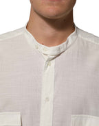 Dolce & Gabbana White Cotton Floral Print Button Down Shirt