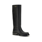 Prada Black Calf Leather Bos Taurus High Heel Boots