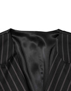 Dolce & Gabbana Black Stripes Wool Dress Men Waistcoat Vest