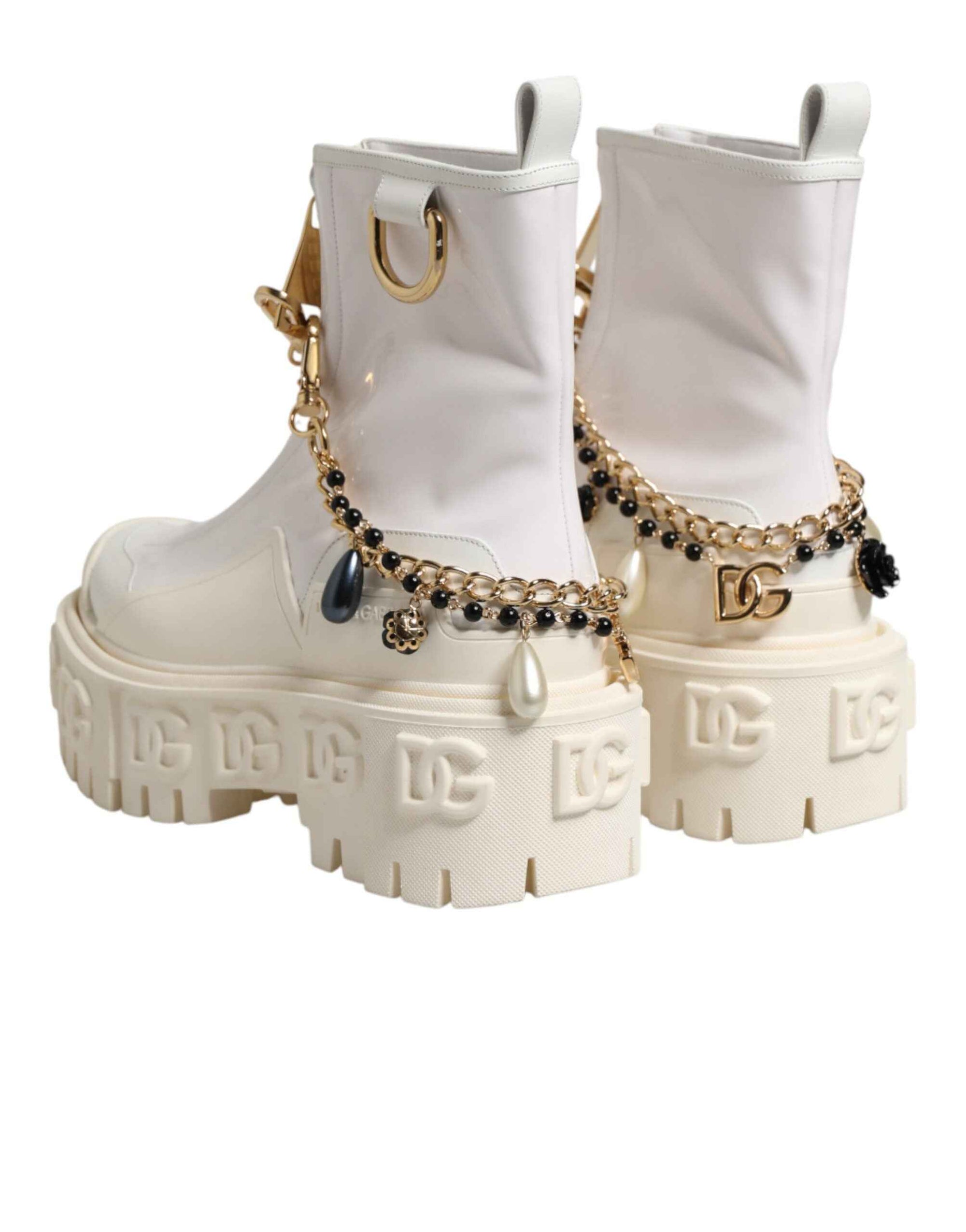 Dolce & Gabbana White Leather Rubber Logo Ankle Boots Shoes