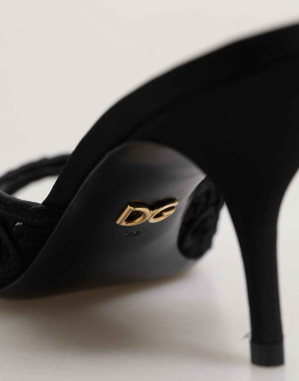 Dolce & Gabbana Black Embroidered Slip On Heels Slides Shoes