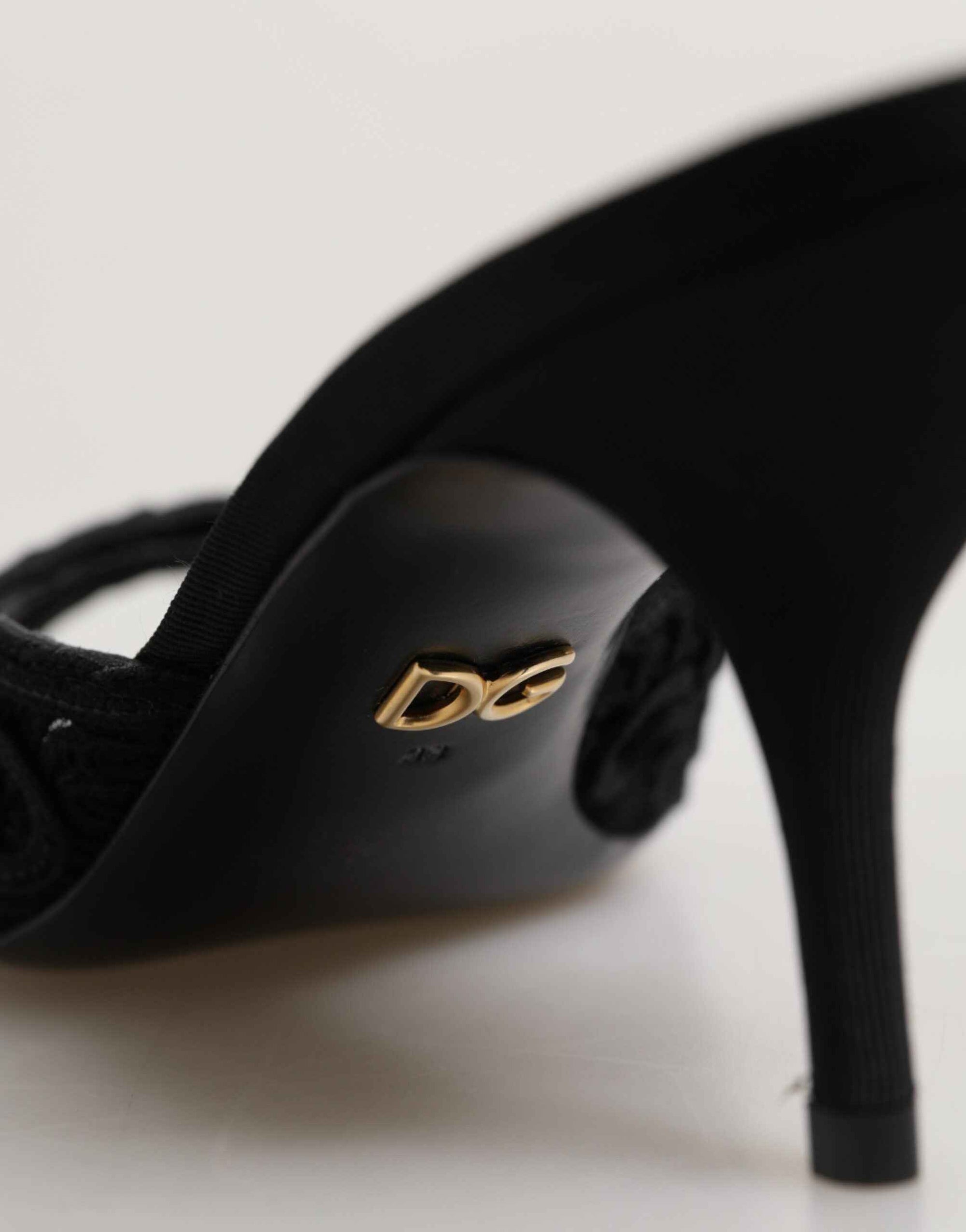Dolce & Gabbana Black Embroidered Slip On Heels Slides Shoes