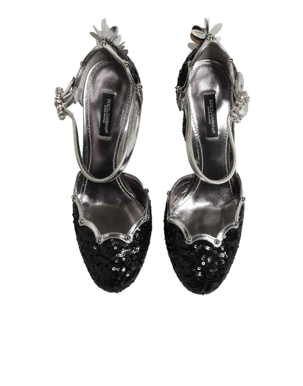 Dolce & Gabbana Black Sequined Ankle Strap Sandals Shoes