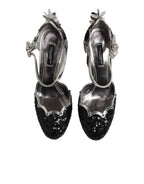 Dolce & Gabbana Black Sequined Ankle Strap Sandals Shoes