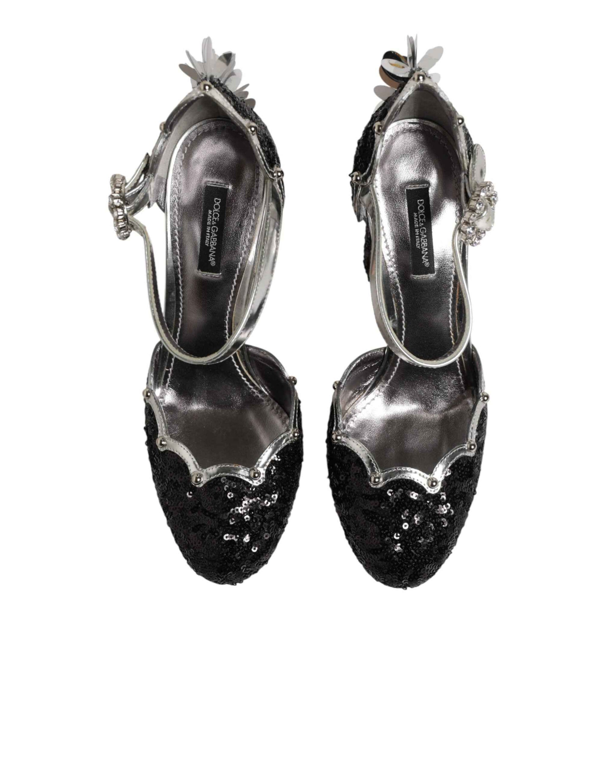 Dolce & Gabbana Black Sequined Ankle Strap Sandals Shoes