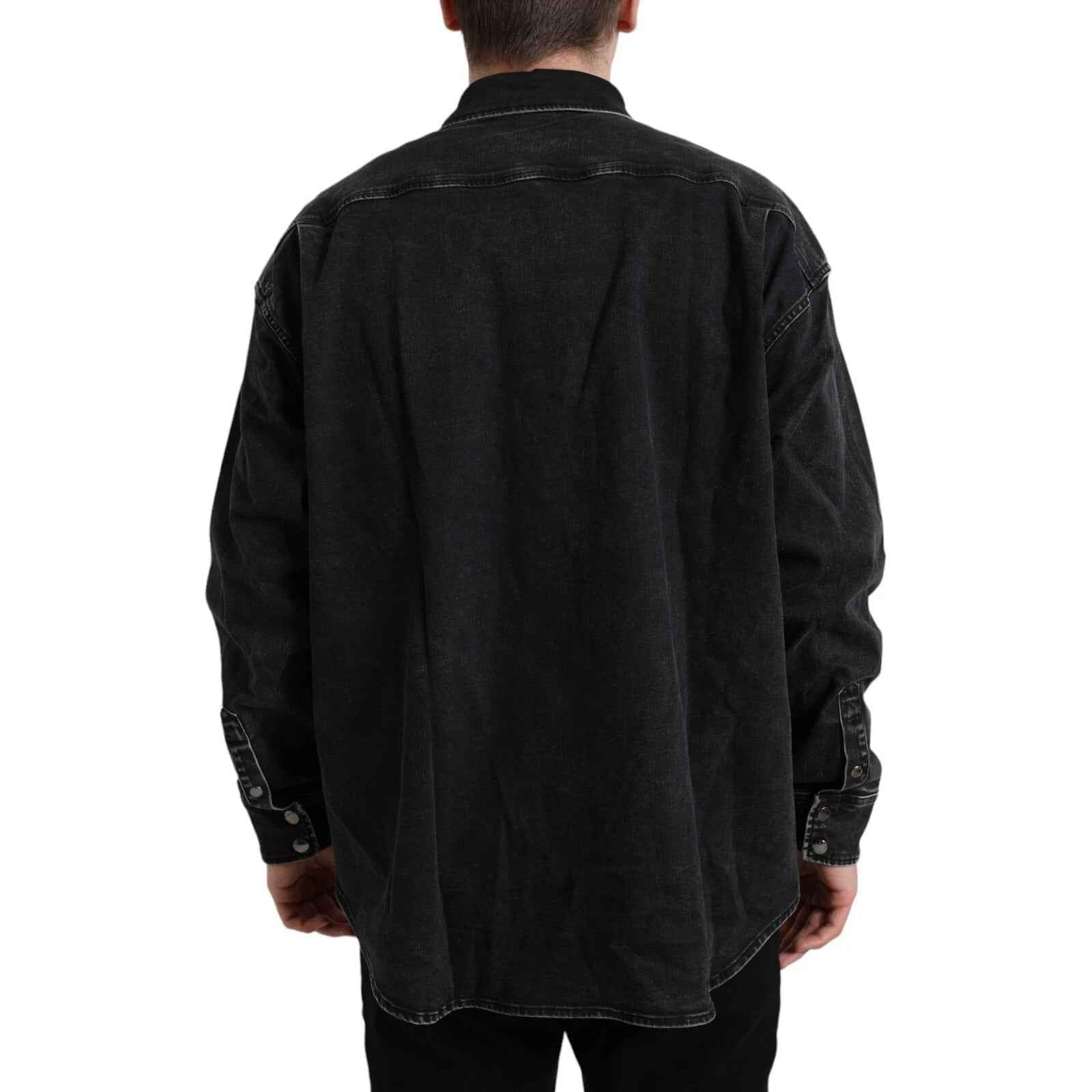 Dolce & Gabbana Black Cotton Long Sleeve Denim Casual Shirt