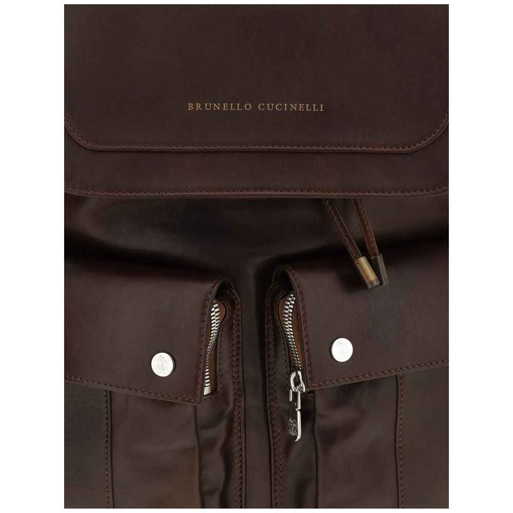 Brunello Cucinelli Brown Calf Leather Bos Taurus Backpack