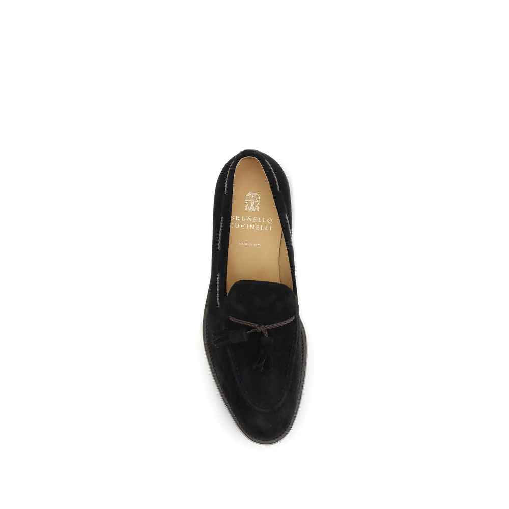 Brunello Cucinelli Black Calf Leather Bos Taurus Slip-On Loafers
