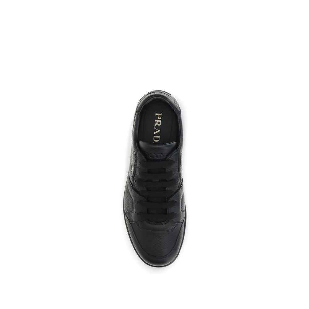 Prada Black Calf Leather Bos Taurus Low Top Sneakers