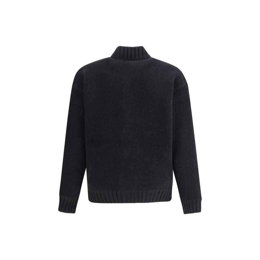 Laneus Black Merino Wool Bomber