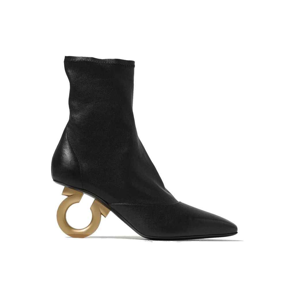 Salvatore Ferragamo Black Lamb Leather High Heel Boots
