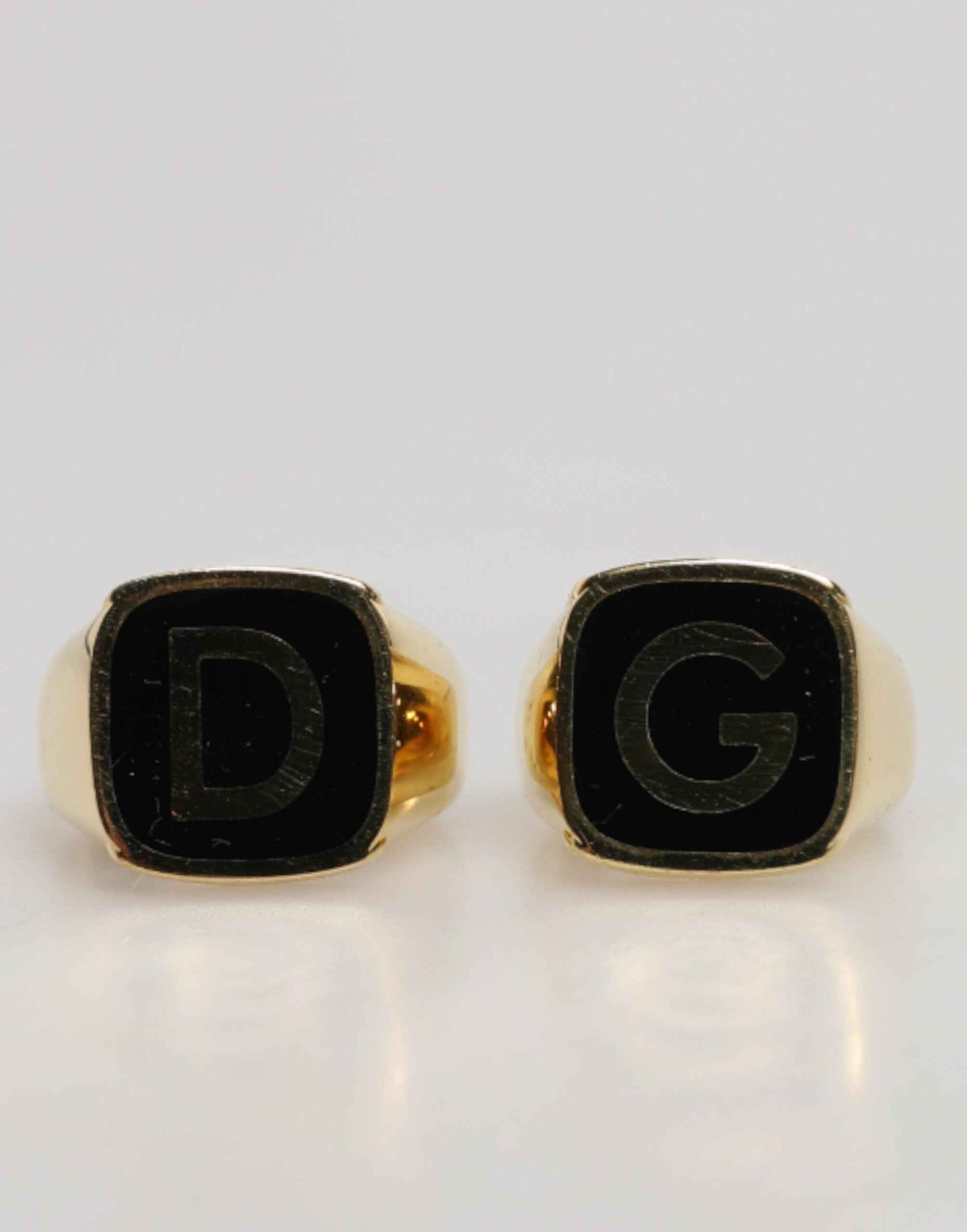 Dolce & Gabbana Gold-Tone Real Brass Black Enamel "DG" Adjustable Rings