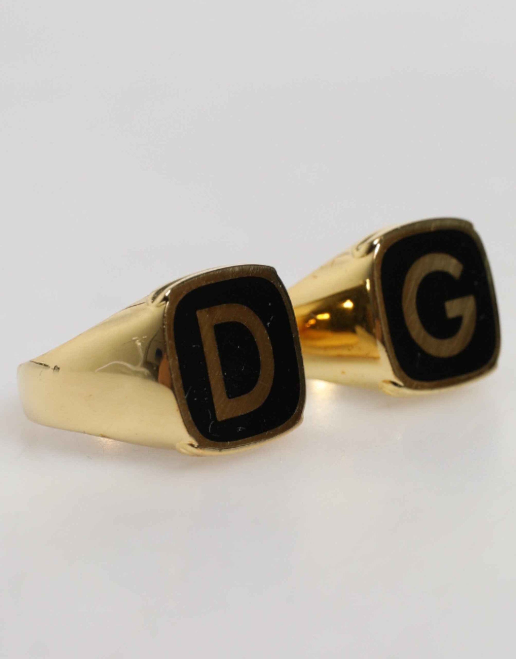 Dolce & Gabbana Gold-Tone Real Brass Black Enamel "DG" Adjustable Rings
